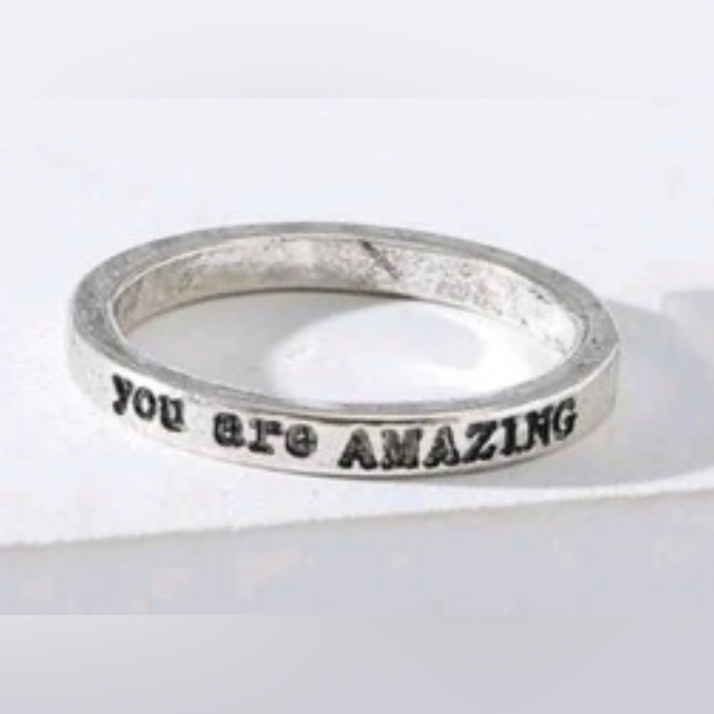 Silver “You Are Amazing” Engraved Band Ring